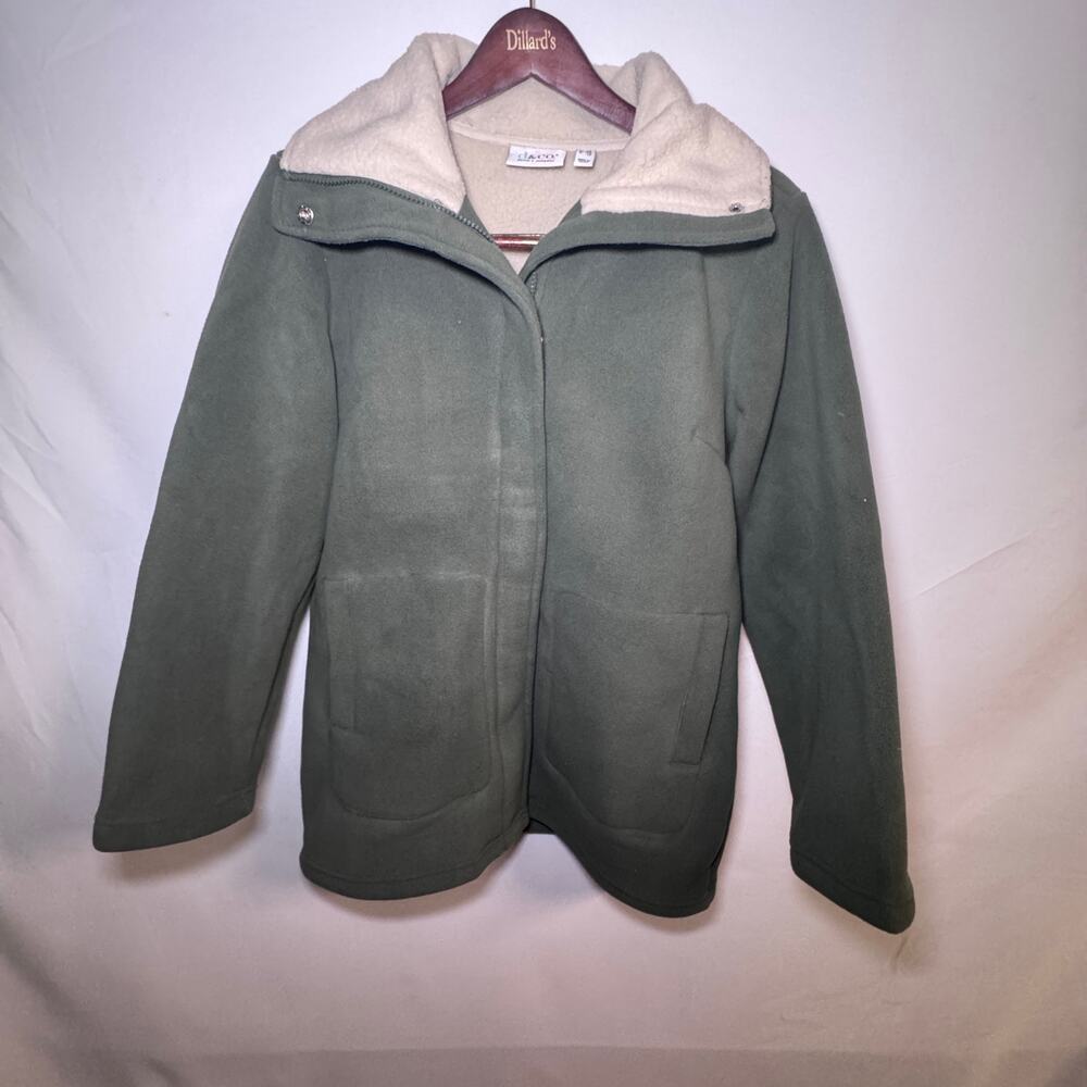 Denim & Co. Petite Fleece Bonded Sherpa Jacket Green MP - Picture 2 of 4